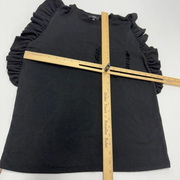 Anthropologie DREW Top Womens X Small Black Ruffle Pocket Short Sleeve T‎ Shirt - Picture 6 of 8